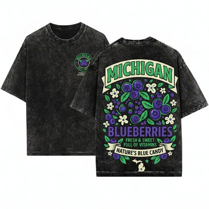 Michigan Summer Blueberries Graphic Apparel Unisex Wash T-Shirt