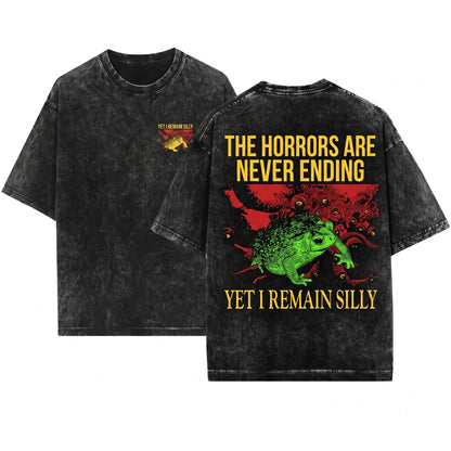 Horrors Vintage Japanese Toad Graphical Aesthetic Unisex Wash T-Shirt