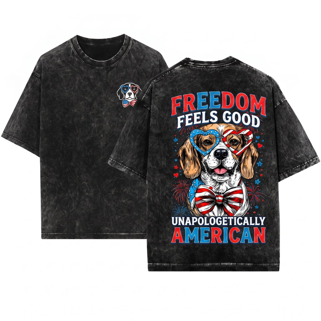 Beagle Patriotic Dog USA America Pet Lover 4th of July Soft Style Unisex Wash T-Shirt