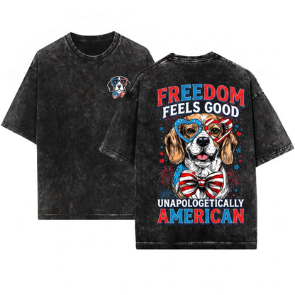 Beagle Patriotic Dog USA America Pet Lover 4th of July Soft Style Unisex Wash T-Shirt