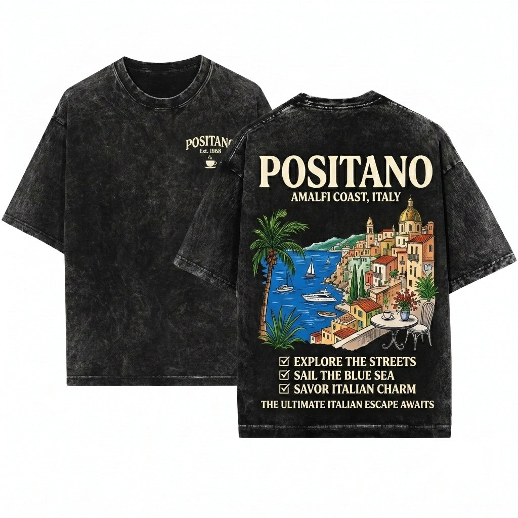 Positano Amalfi Coast Italy Mediterranean Vacation Travel Graphic Unisex Wash T-Shirt