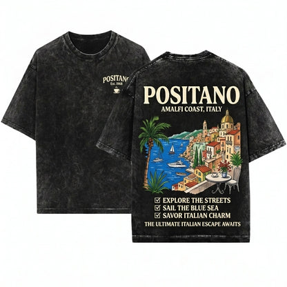 Positano Amalfi Coast Italy Mediterranean Vacation Travel Graphic Unisex Wash T-Shirt