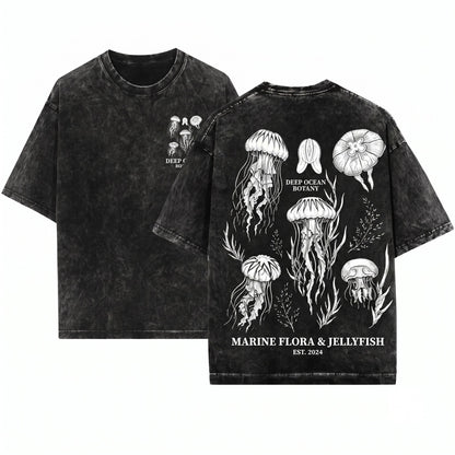Retro Jellyfish Ocean Graphic Marine Life Sea Creature Minimal Underwater Nature Aesthetic Top Gift Unisex Wash T-Shirt