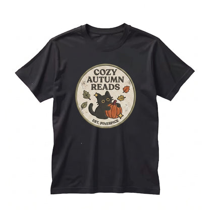 Embroidered Black Cat Pumpkin Fall Leaves Autumn Graphic Unisex TShirt