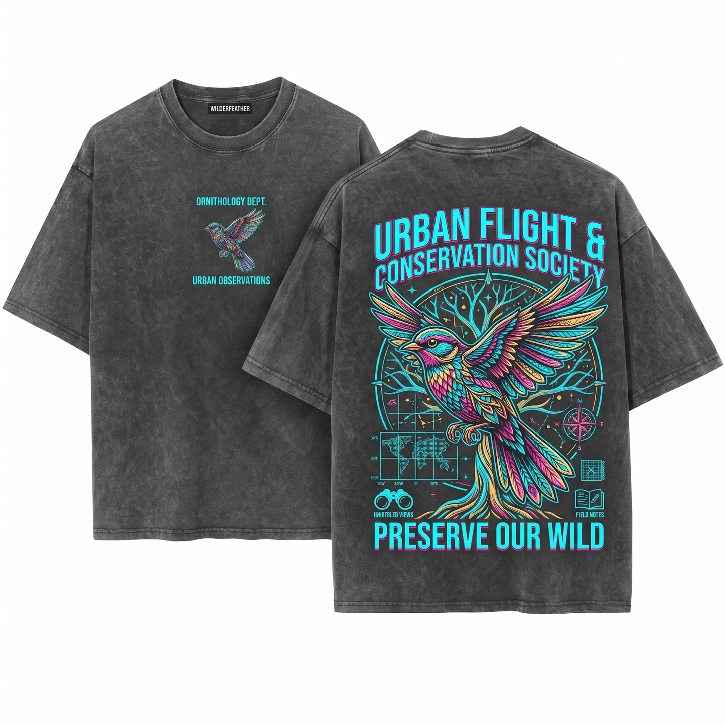 Ink Splatter Flying Bird Graphic Tee Graceful Songbird in Flight Apparel Tattoo Style Nature Art Gift Unisex Heavyweight Garment-Dyed T-Shirt