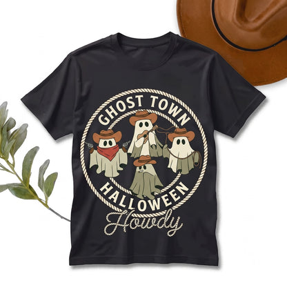 Howdy Western Spooky Season Cowboy Ghost Graphic Hello Halloween Apparel Unisex TShirt