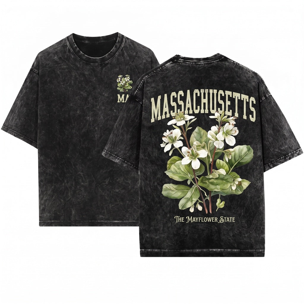 Massachusetts State Flower Botanical Gardening Travel Gift Mother Girlfriend Unisex Wash T-Shirt