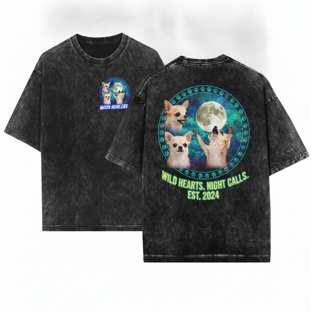 Chihuahuas Howling to The Moon Vintage 90s Retro Animal Graphic Mom Gift Full Silly Dog Unisex Wash T-Shirt