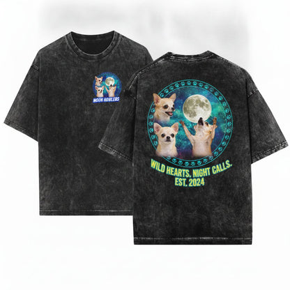 Chihuahuas Howling to The Moon Vintage 90s Retro Animal Graphic Mom Gift Full Silly Dog Unisex Wash T-Shirt
