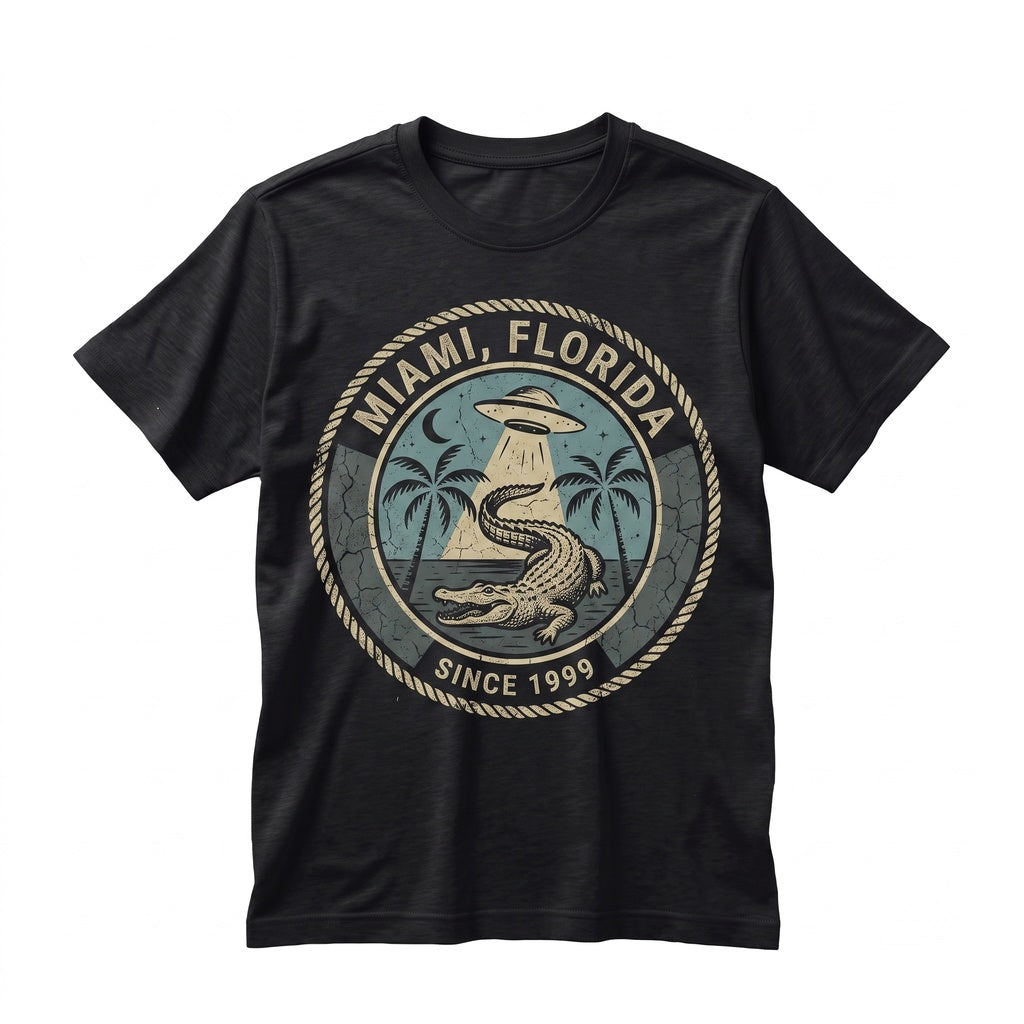 Miami Alligator Retro UFO Graphic Vintage Alien Cotton Short Sleeve Unisex TShirt