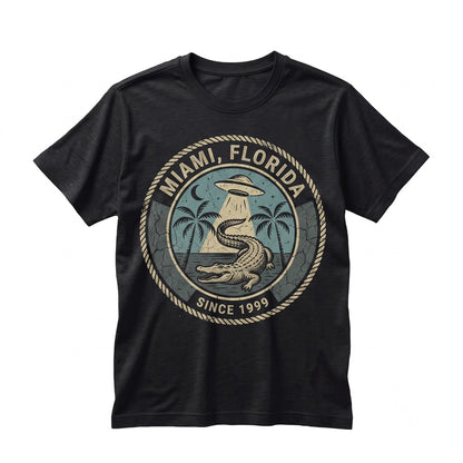 Miami Alligator Retro UFO Graphic Vintage Alien Cotton Short Sleeve Unisex TShirt