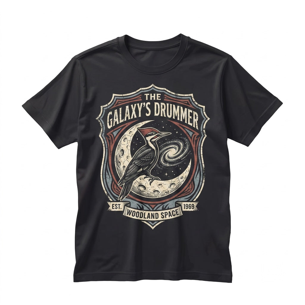 Three Pileated Woodpecker Moon Vintage Bird Galaxy Retro Cosmic Graphic Birder Gift Space Animal Streetwear Unisex TShirt
