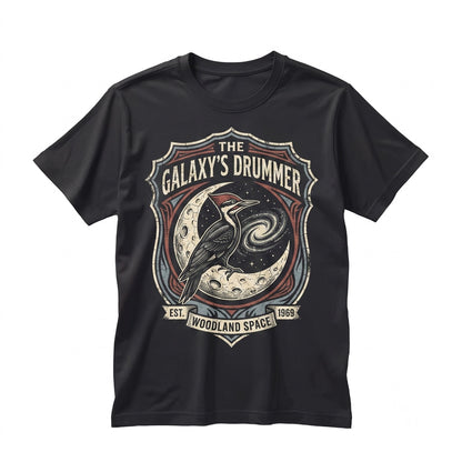 Three Pileated Woodpecker Moon Vintage Bird Galaxy Retro Cosmic Graphic Birder Gift Space Animal Streetwear Unisex TShirt