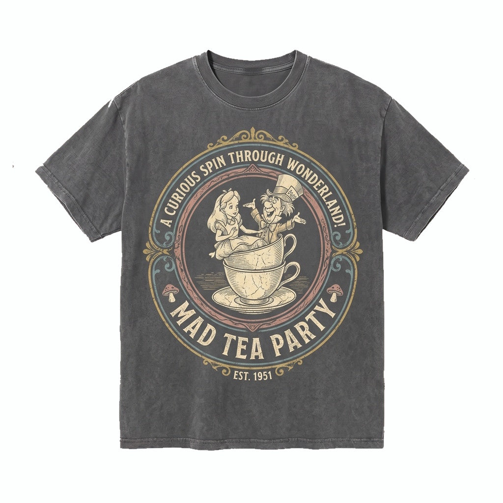 Oversized Alice In Wonderland Mad Hatter Tea Party Vacation Graphic Unisex TShirt