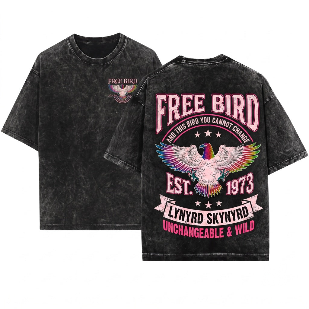 Vintage Free Bird Lynyrd Skynyrd Rock Music Graphic Retro Style Unisex Wash T-Shirt