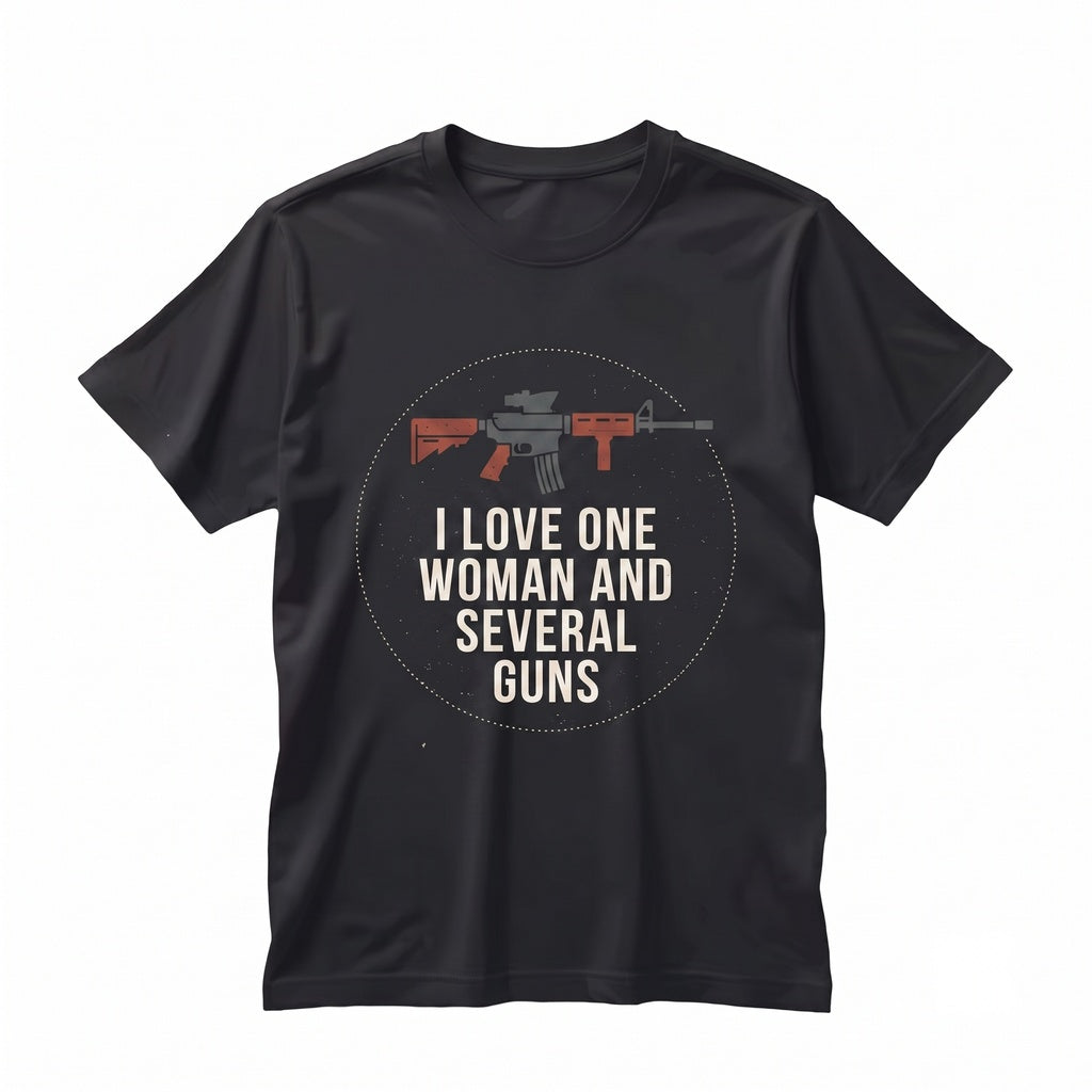 I Love One Woman Several Guns American Flag Firearm Enthusiast Shooting Range 2A Patriotic Second Amendment Graphic Apparel