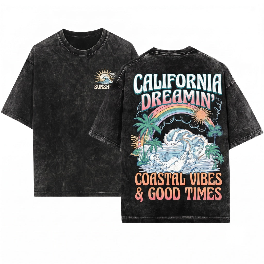 Sunshine Fun Times Palm Tree Graphic Unisex Wash T-Shirt