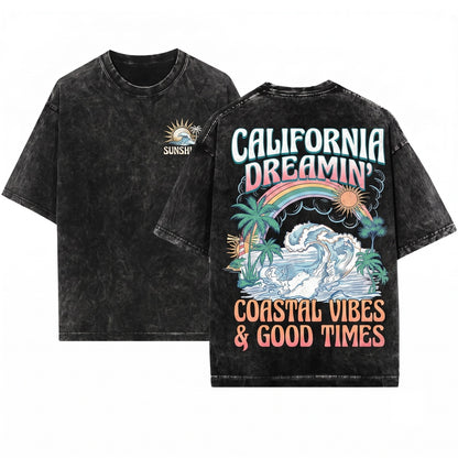 Sunshine Fun Times Palm Tree Graphic Unisex Wash T-Shirt