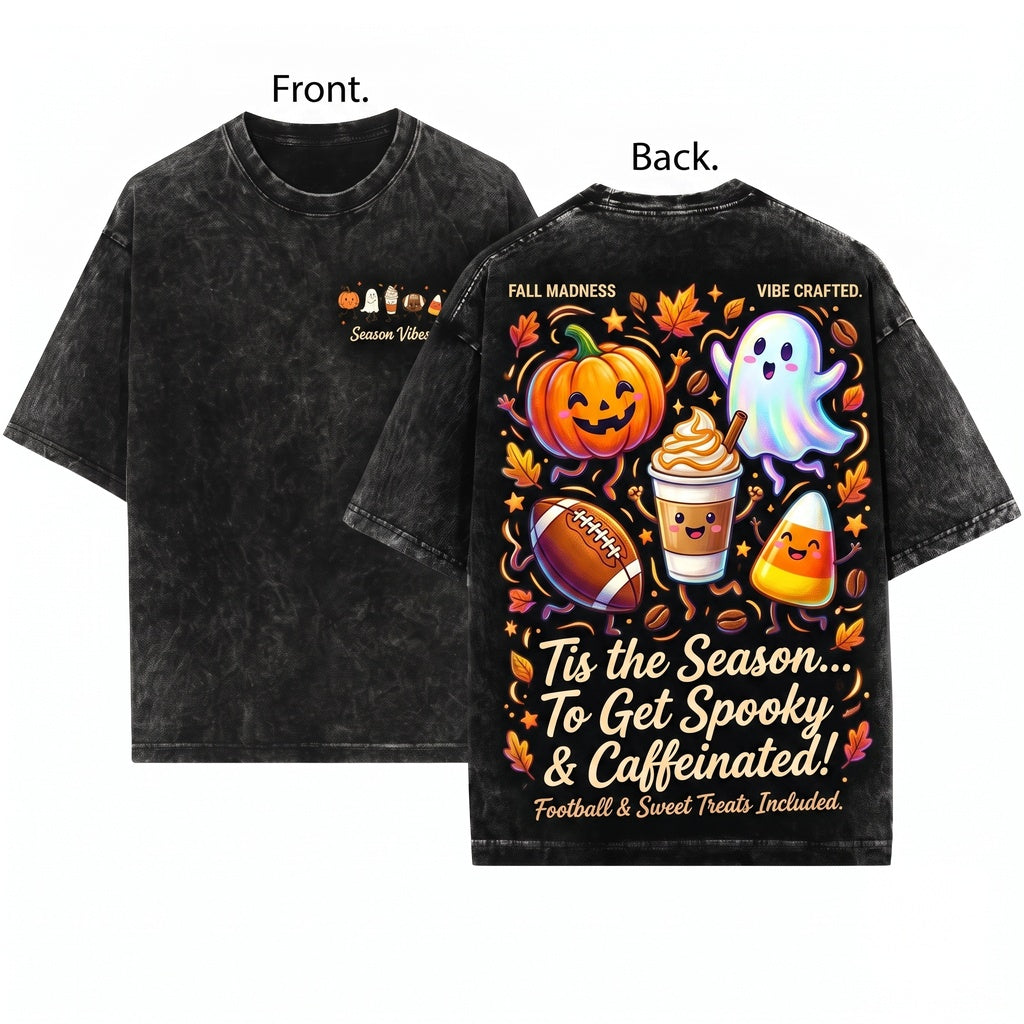 Cute Cozy Autumn Fall Halloween Pumpkin Ghost Football Coffee Candy Corn Doodles Unisex Wash T-Shirt