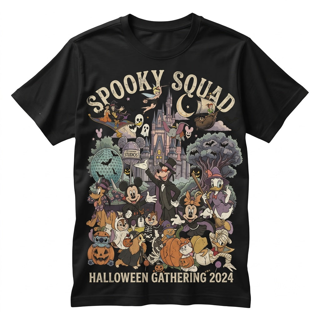 Vintage Theme Park Halloween Family Vacation 2026 Retro Castle Characters Graphic Holiday Group Apparel Unisex TShirt