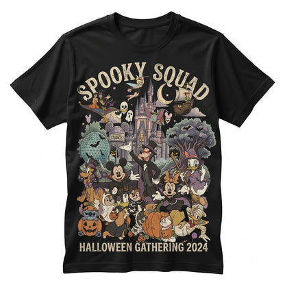Vintage Theme Park Halloween Family Vacation 2026 Retro Castle Characters Graphic Holiday Group Apparel Unisex TShirt