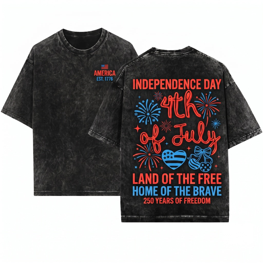 Happy Patriotic America 250 Years Fourth of July Summer Graphic Trendy Party Unisex Wash T-Shirt