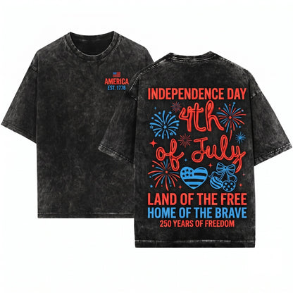 Happy Patriotic America 250 Years Fourth of July Summer Graphic Trendy Party Unisex Wash T-Shirt