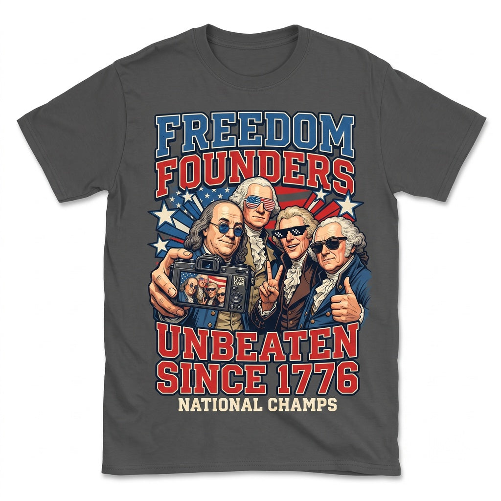 1776 National Champs Red White & Chillin 250 Celebration Funny Founding Fathers Selfie Graphic Unisex TShirt