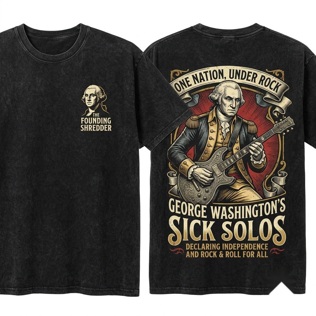 Winston Churchill Playing Electric Guitar Vintage Rocker Humor Funny Historical Graphic Unisex Wash T-Shirt