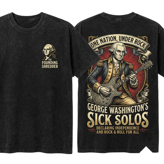 Winston Churchill Playing Electric Guitar Vintage Rocker Humor Funny Historical Graphic Unisex Wash T-Shirt