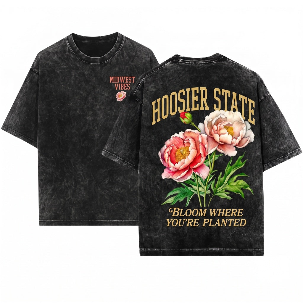 Indiana State Peony Botanical Gardening Travel Mother Gift Unisex Wash T-Shirt