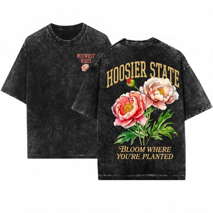 Indiana State Peony Botanical Gardening Travel Mother Gift Unisex Wash T-Shirt
