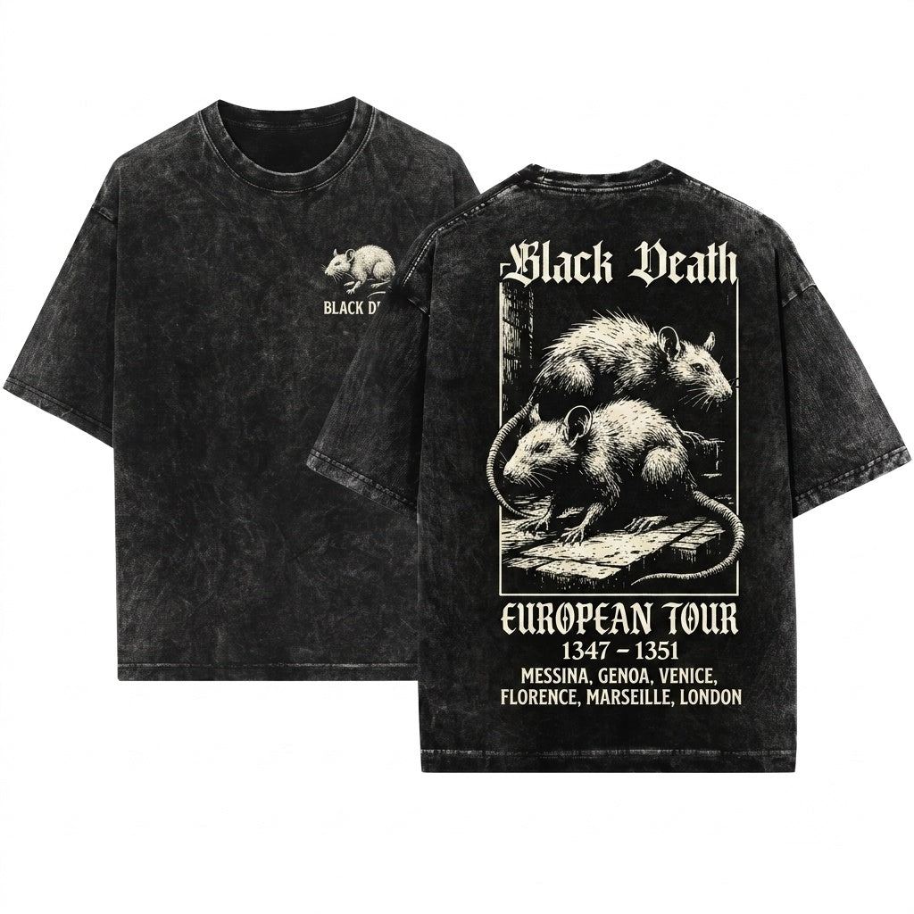 Black Death European Tour 1347-1351 Vintage Gothic Medieval Plague Rat Dark Art Unisex Wash T-Shirt