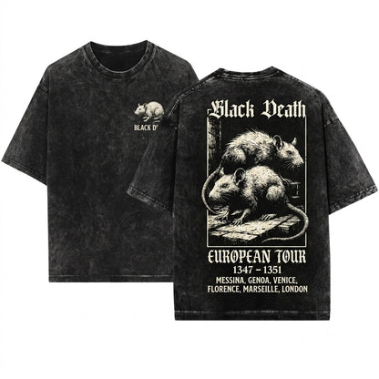 Black Death European Tour 1347-1351 Vintage Gothic Medieval Plague Rat Dark Art Unisex Wash T-Shirt
