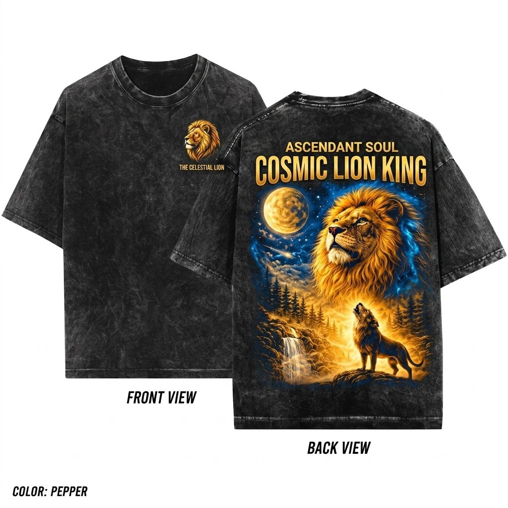 Vintage Lion Howling Full Moon Safari Animal Comfort Graphic Unisex Wash T-Shirt