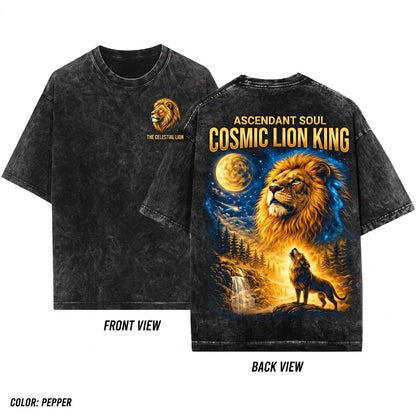 Vintage Lion Howling Full Moon Safari Animal Comfort Graphic Unisex Wash T-Shirt