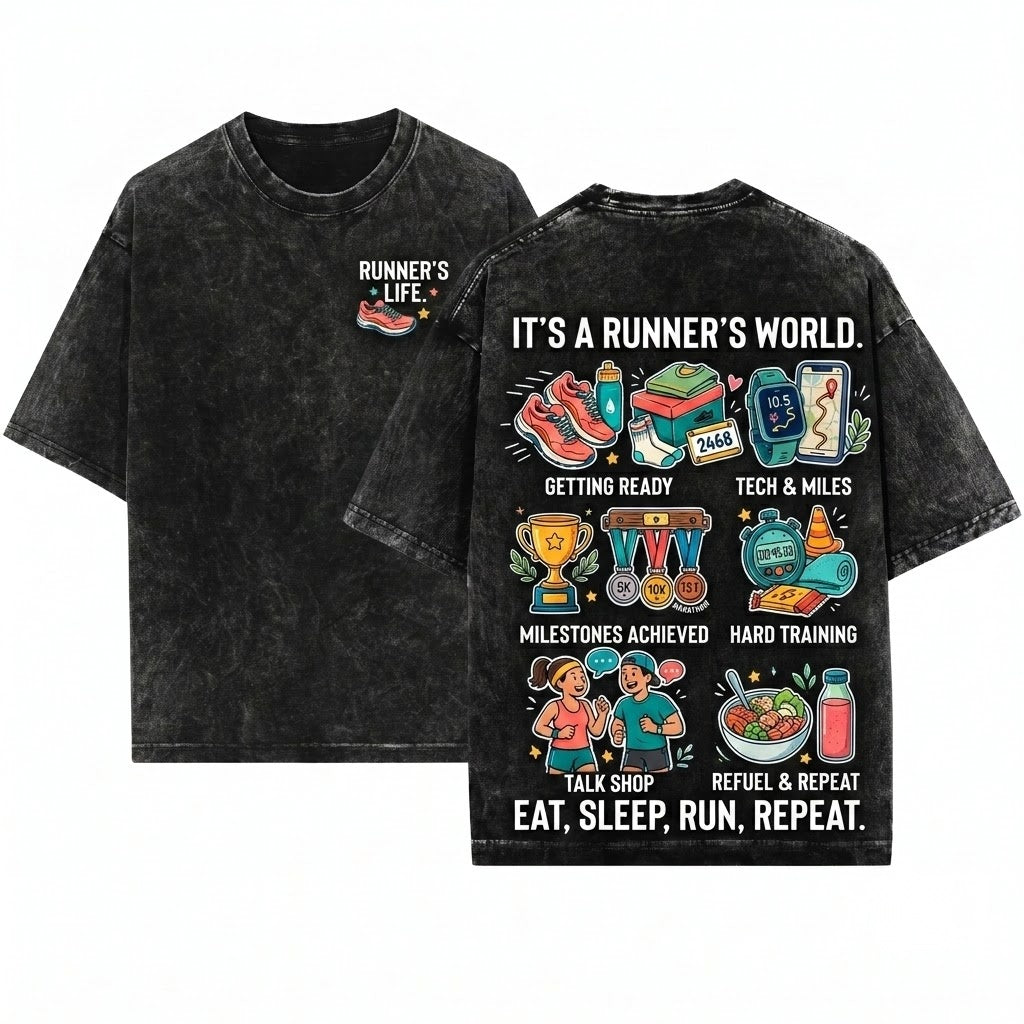 Funny Things I Do In My Spare Time Running Marathon Graphic Apparel Unisex Wash T-Shirt