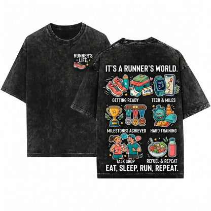 Funny Things I Do In My Spare Time Running Marathon Graphic Apparel Unisex Wash T-Shirt