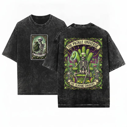 Vintage Tarot Pickle Skeleton Jar Lover Graphic Unisex Wash T-Shirt