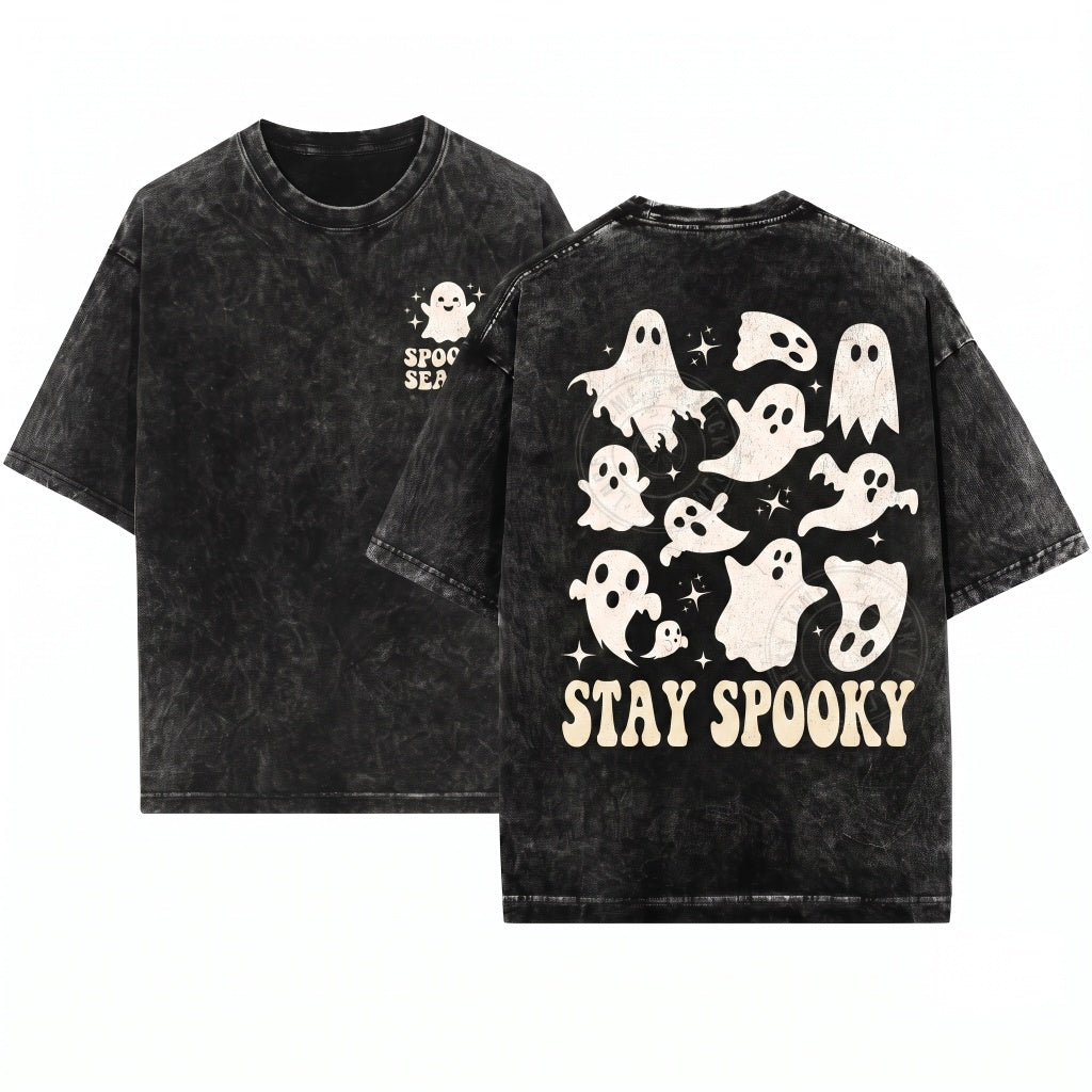 Spooky Season Ghost Collage Fall Halloween Sweater Unisex Wash T-Shirt