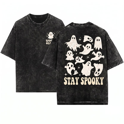 Spooky Season Ghost Collage Fall Halloween Sweater Unisex Wash T-Shirt