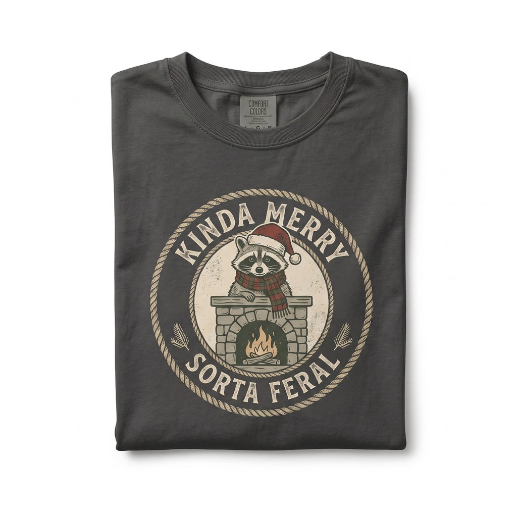 Kinda Merry Sorta Feral Christmas Long Sleeve Raccoon Xmas Holiday Gift Unisex TShirt
