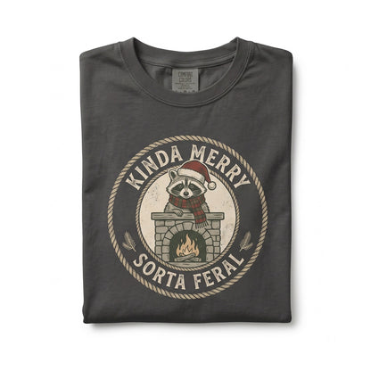 Kinda Merry Sorta Feral Christmas Long Sleeve Raccoon Xmas Holiday Gift Unisex TShirt