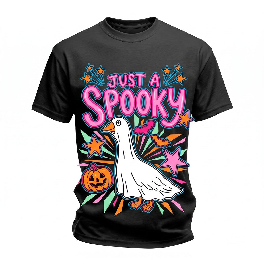 Just A Spooky Goose Cute Ghost Halloween Pink Vibes Gift Retro Pumpkin Unisex TShirt