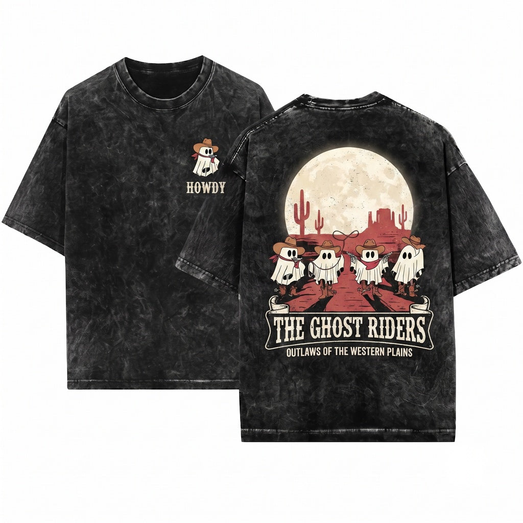 Halloween Cowboy Sweatshirt Western Ghost Tee Funny Shirt Unisex Wash T-Shirt