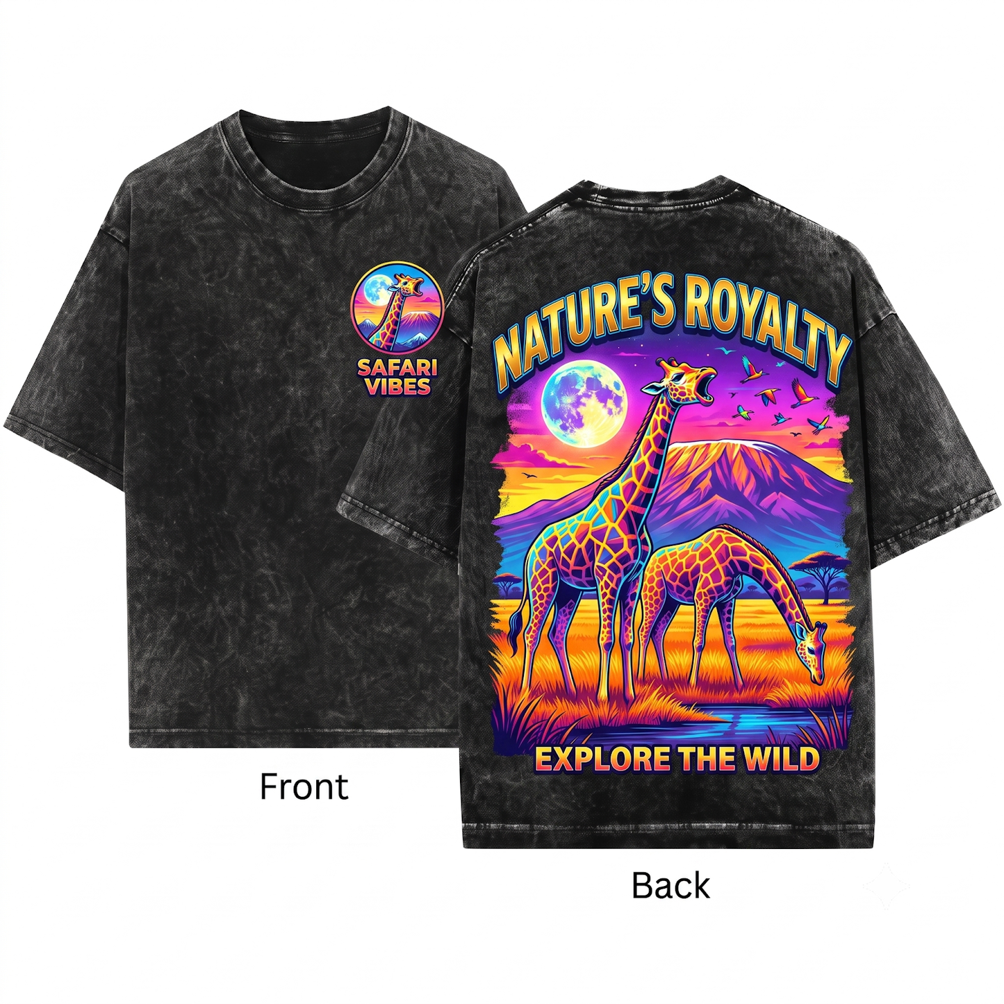 Vintage Giraffe African Safari Wildlife Nature Adventure Animal Lover Pepper Gift Unisex Heavyweight Garment-Dyed T-Shirt