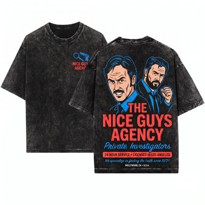 Nice Guys Agency Funny Cult Classic Movie Graphic Back Print Unisex Wash T-Shirt