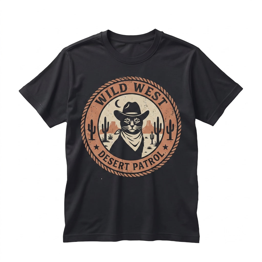 Wild West Cat Graphic Vintage Funny Cowboy Western Feline Apparel Unisex TShirt
