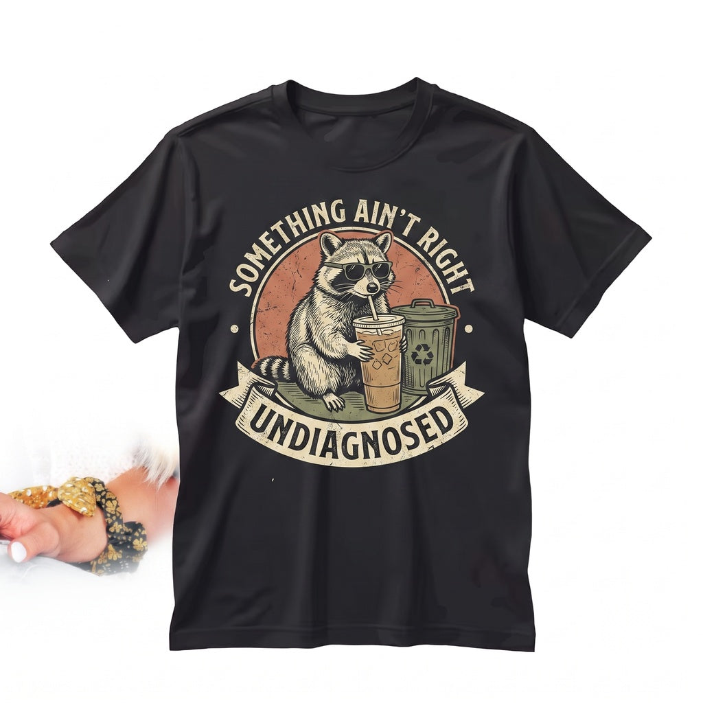 Undiagnosed But Something Aint Right Raccoon Drinking Iced Coffee Funny Animal Meme Sarcasm Humor Unisex TShirt