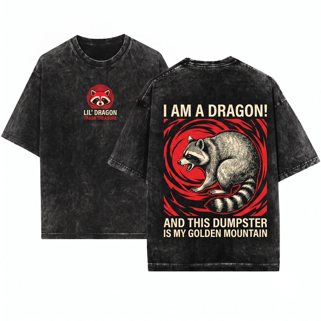 Japanese Dragon Tanuki Raccoon Graphic Vintage Apparel Unisex Wash T-Shirt